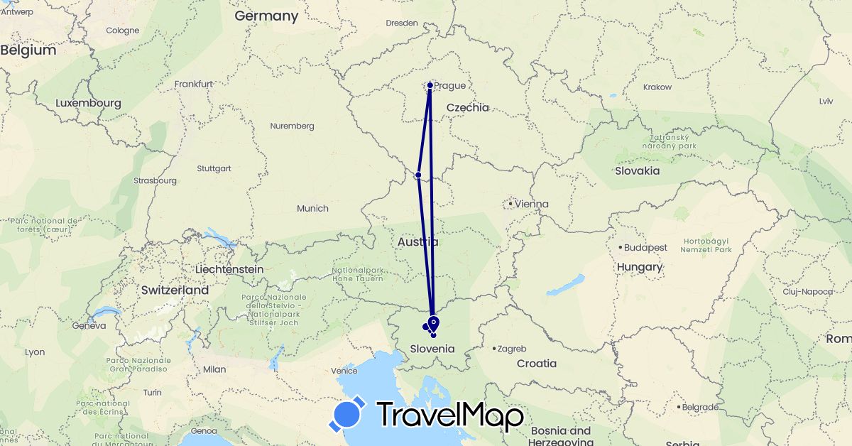 TravelMap itinerary: driving in Czech Republic, Slovenia (Europe)